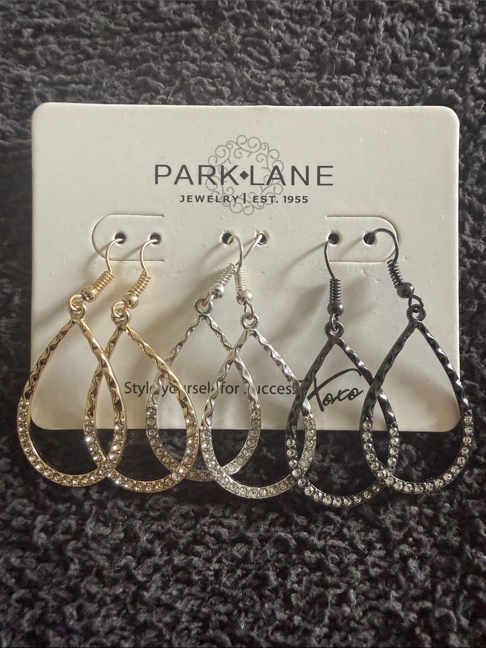 Park Lane Teardrop Crystal Dangle Earrings - Gold, Silver, Black